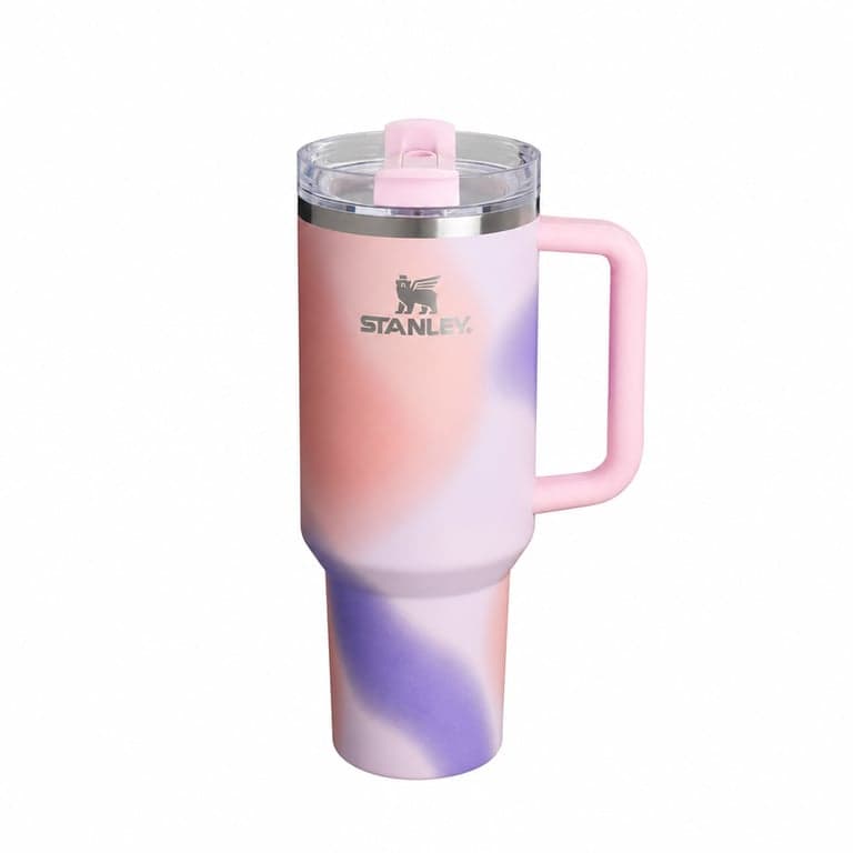 Pahar termic Stanley Quencher H2.0 FlowState cu mâner, 1,2 l, model roz-violet — Lipsește paiul (stare: vezi a doua fotografie)