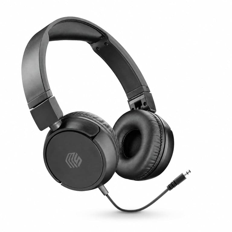 Căști cu fir over-ear Music Sound Basic, negre, bandă pliabilă, cablu 1,2 m — utilizate (stare: vezi a doua imagine)