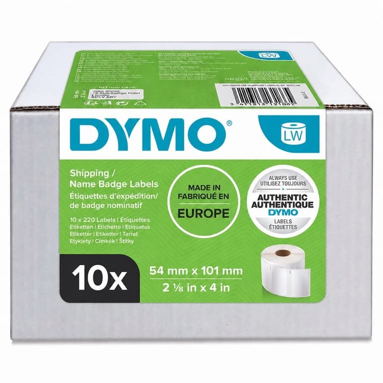 Etichete de expediere și ecusoane DYMO Original LabelWriter, mari 54x101 mm, 10 role (2200 buc.), autoadezive, detașabile, pentru imprimante LabelWriter — set de 10 bucăți