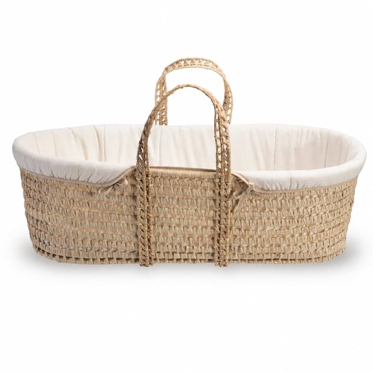 Coșuleț Moise Clair de Lune din palmier organic cu saltea din bambus, 75x28 cm, crem natural - fără păturică pentru bebeluși (stare: vezi a 2-a imagine)