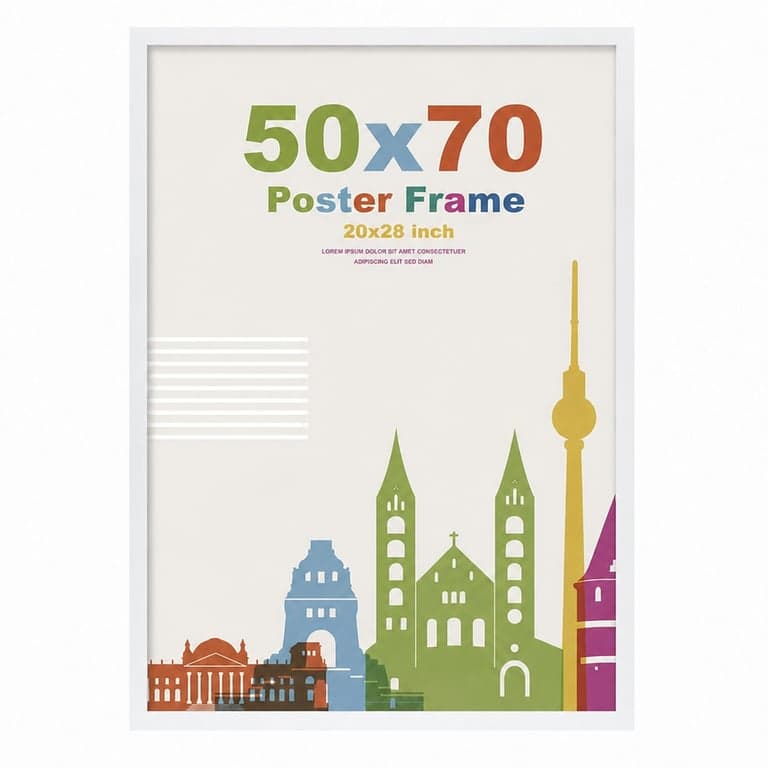 Ramă foto albă Egofine 50x70 cm, ramă din lemn cu sticlă acrilică, MDF, pentru perete sau masă, ramă pentru diplome, 1 buc.