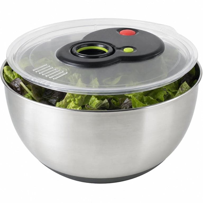 Centrifugă pentru salată EMSA Turboline din oțel inoxidabil cu buton turbo, 4,5 litri, argintiu-negru