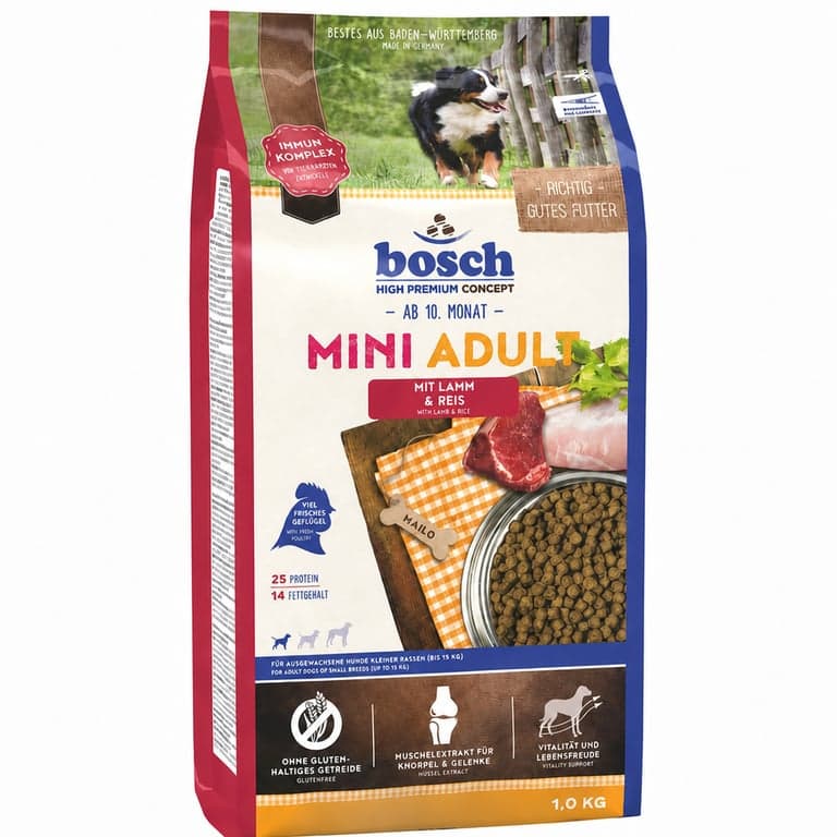 Hrană uscată pentru câini bosch TIERNAHRUNG HPC Mini Adult cu miel și orez, pentru câini de talie mică, 14 kg (reambalat, lipsește 1 kg) — set de 14 bucăți
