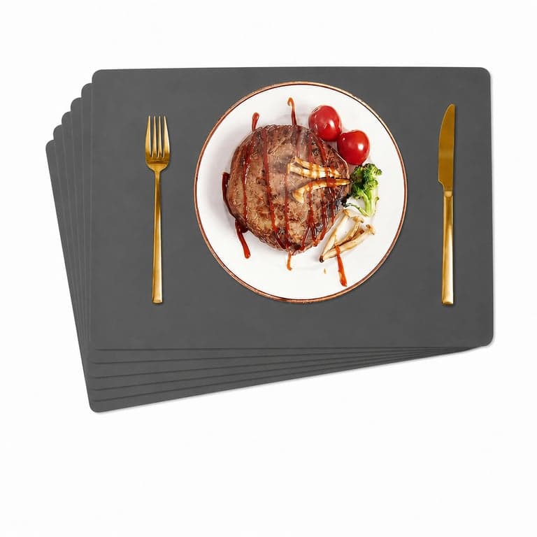 Set 6 șervete de masă HELI MIAO, șervete din piele ecologică lavabilă 43x30 cm, termorezistente, dublă față — fără suporturi pentru pahare (stare: vezi a 2-a imagine)