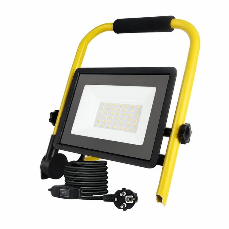 Proiector LED pentru construcții Fynokst 150W 15400LM, lampă de lucru impermeabilă IP66 cu ștecher, cablu de 3,5 m — fără picior rupt (stare: vezi poza 2)