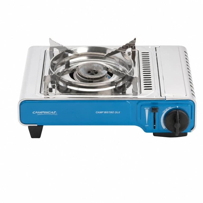 Arzător de camping cu cartuş de gaz Campingaz Camp'Bistro DLX 2200 W, 1 arzător — — pentru piese / dezmembrare: Arzătorul de gaz este topit (stare: vezi imaginea 2)