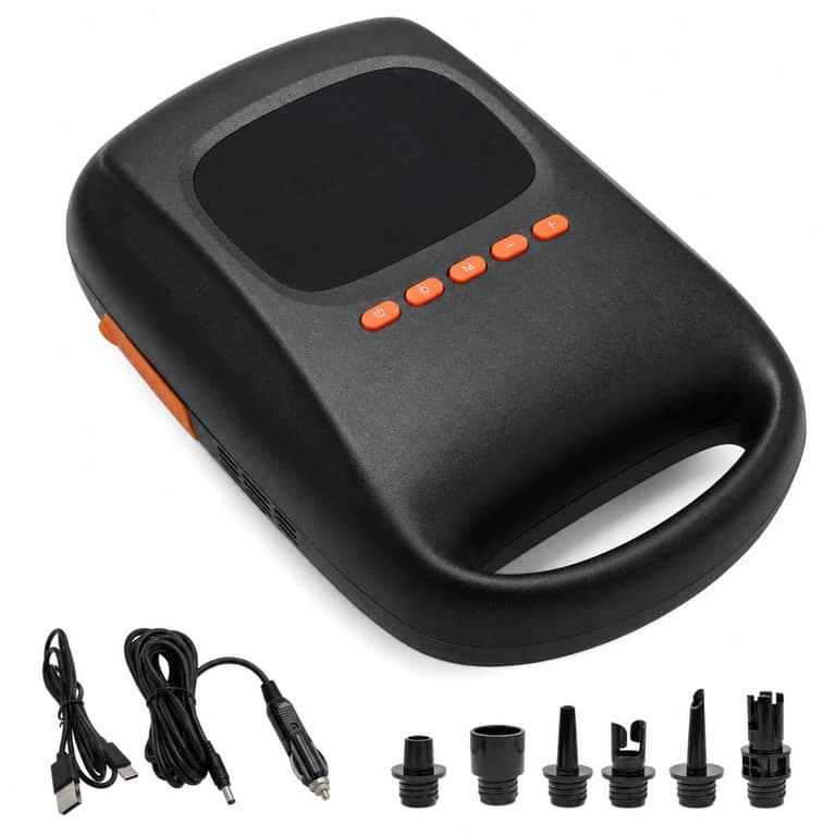 Pompă electrică cu acumulator pentru SUP Technaxx TX-266, 20 PSI, 7500 mAh, 6 — defectă, pentru piese: nu pornește (stare: vezi a doua imagine)