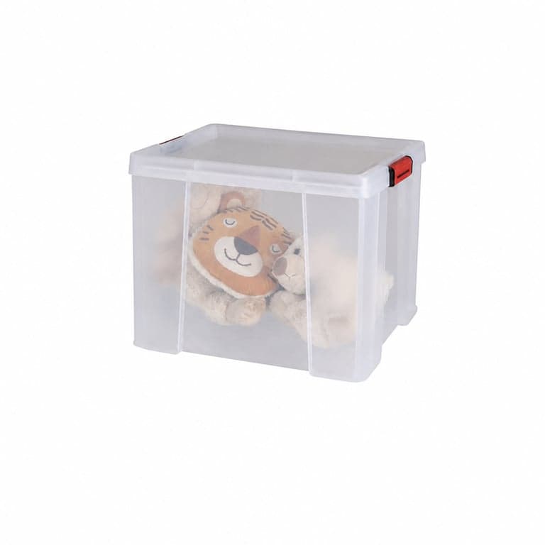 Cutie de depozitare din plastic Sundis Clip'N Store cu capac, 45L, transparentă, cu clips, 1 buc.