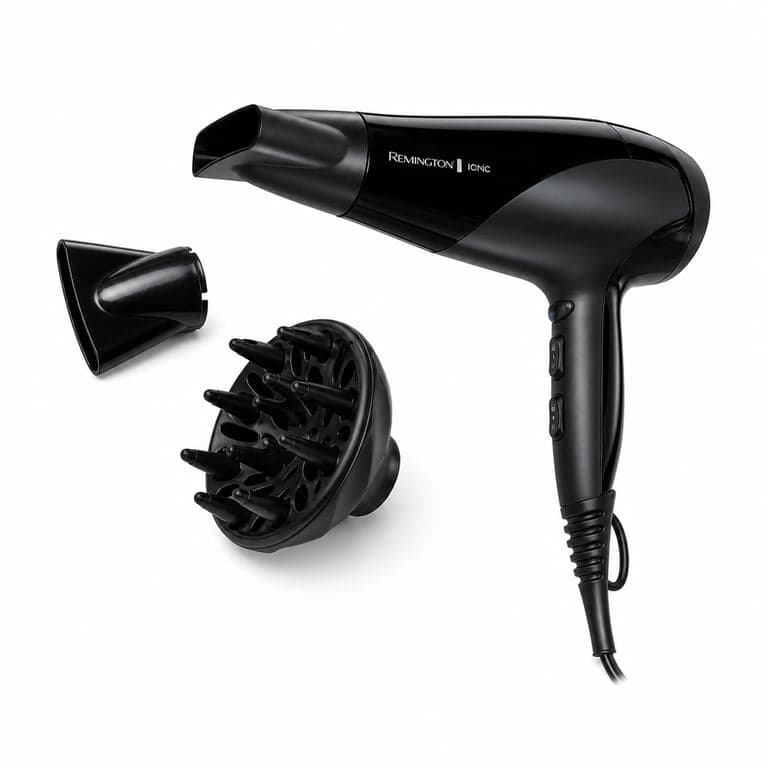 Uscător de păr Remington D3198 Iconic Ionic 2200W Negru — defect, funcționează parțial: treapta de viteză mică nu merge (stare: vezi poza a 2-a)