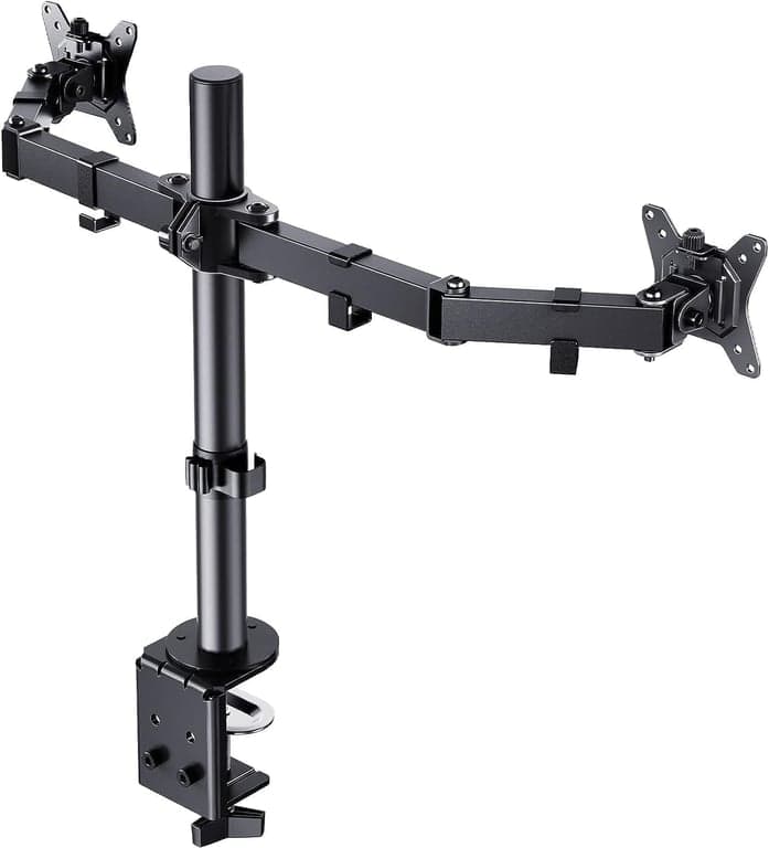 Braț pentru două monitoare ErGear pentru ecrane de 13-32 inch, înclinare și înălțime reglabile, VESA 75/100 mm, cu sistem de prindere pe birou, negru