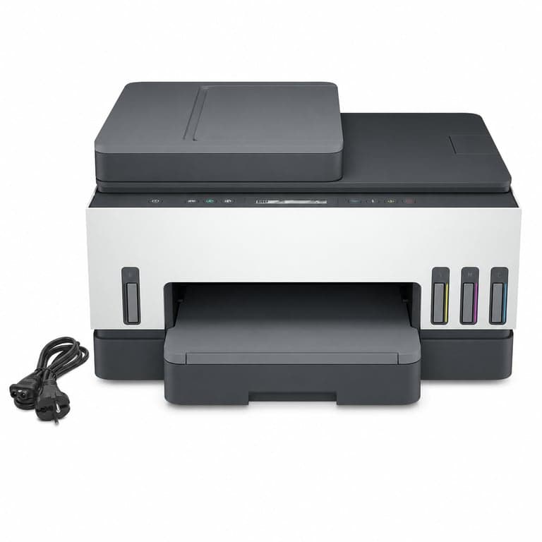 Imprimantă multifuncțională cu jet de cerneală HP Smart Tank 7305, scanner, copiator, ADF, Wi-Fi, LAN — vizibil uzată (stare: vezi a 2-a imagine)