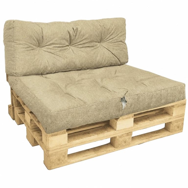 Set perne pentru paleți VOUNOT, pernă șezut 120x80 cm și pernă spătar 120x40 cm — defect, funcțional parțial: pernă ruptă (stare: vezi poza a 2-a)