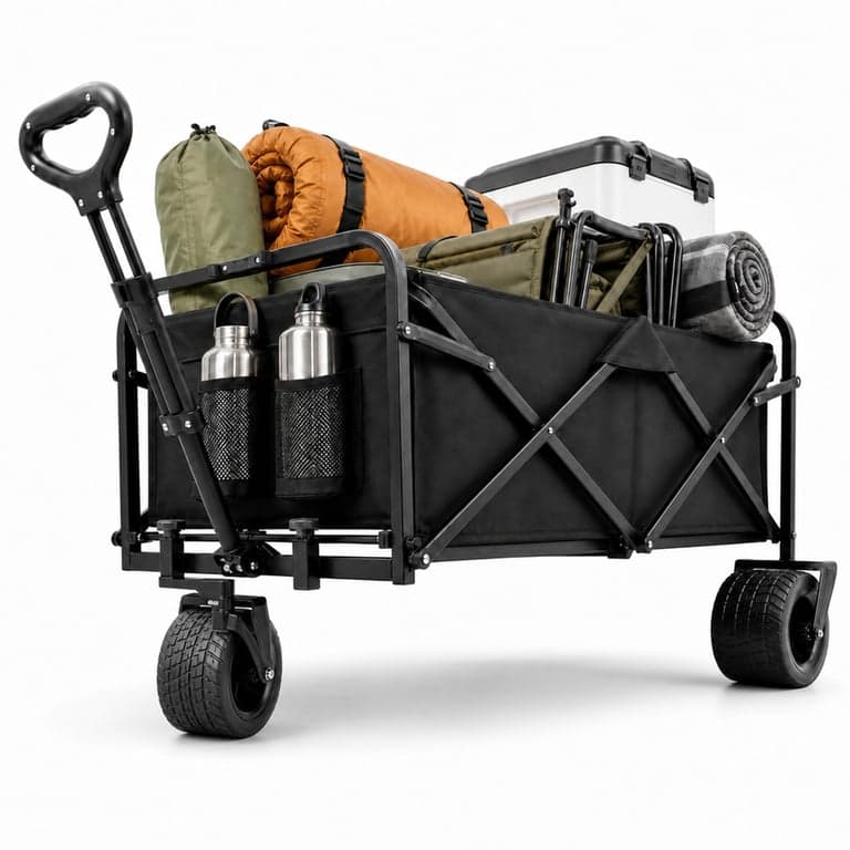 Cărucior pliabil SURFOU 200 L, capacitate de încărcare 160 kg, 84x48x100 cm, varianta lată — Lipsește o pereche de roți (stare: vezi a 2-a imagine)
