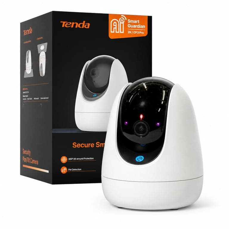Cameră de supraveghere de interior Tenda CP3 Pro 2K WiFi 6, rotativă 360° — defectă, pentru piese: Produsul pornește (stare: vezi a 2-a imagine)