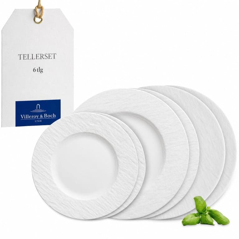 Set de farfurii din porțelan Villeroy & Boch Manufacture Rock Blanc pentru 2 persoane, rezistent la mașina de spălat vase, compatibil cu cuptorul cu microunde — set de 5 piese