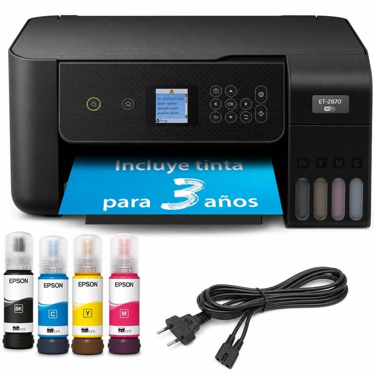 Imprimantă multifuncțională cu rezervor de cerneală Epson EcoTank ET-2870 A4 Wi-Fi — defectă, pentru piese: eroare la capul de imprimare (stare: vezi a 2-a imagine)