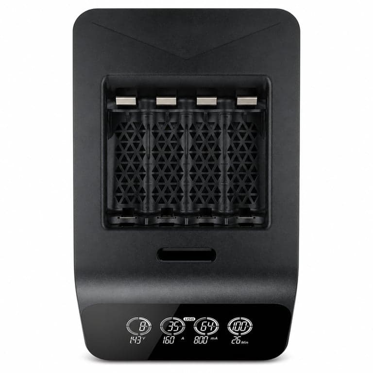 Încărcător inteligent VARTA LCD Smart Charger+ pentru acumulatori AA/AAA, pachet original — lipsesc 4 acumulatori AA (stare: vezi a 2-a imagine)