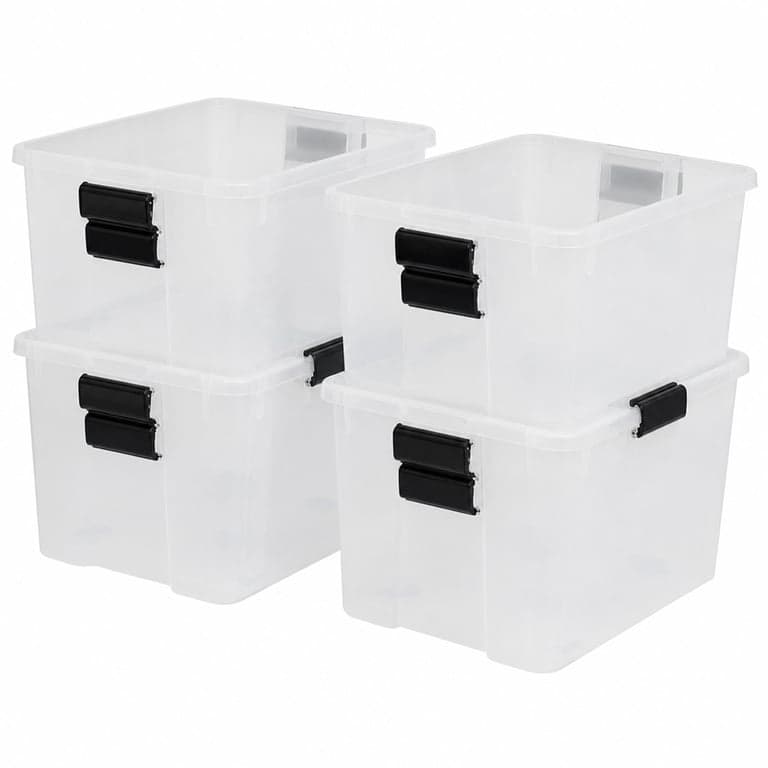 Set 4 cutii de depozitare ermetice Iris Ohyama WSB-45, 45 L, transparente – incomplete: doar 1 bucată — lipsesc 3 capace (stare: vezi poza 2)