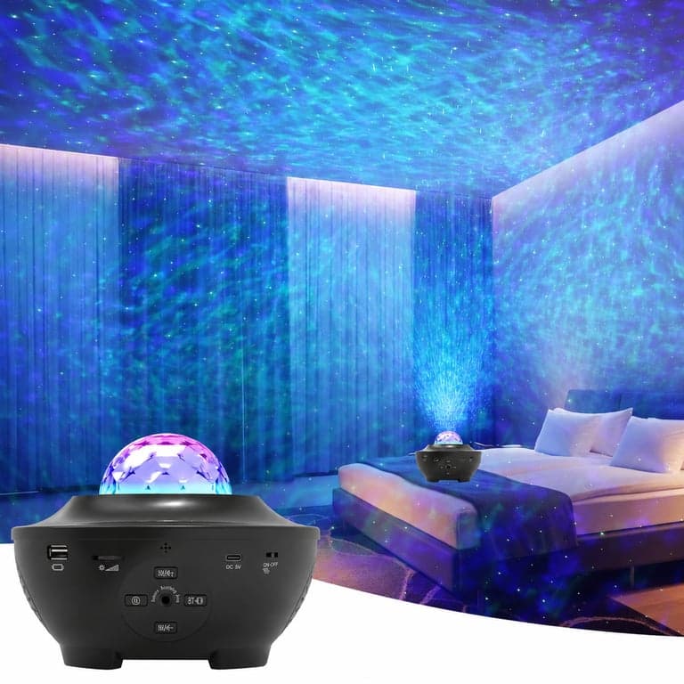 Proiector de stele și galaxii, lampă de veghe pentru camera copiilor, proiector cu valuri oceanice, Bluetooth — Fără telecomandă (stare: vezi a 2-a imagine)