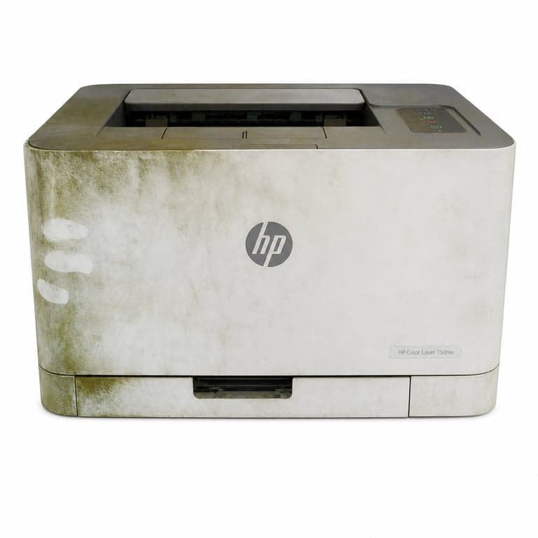 Imprimantă laser color HP Color Laser 150nw A4 Wi-Fi LAN USB alb-gri — defectă, pentru piese: aparat care a scos fum (stare: vezi a 2-a imagine)