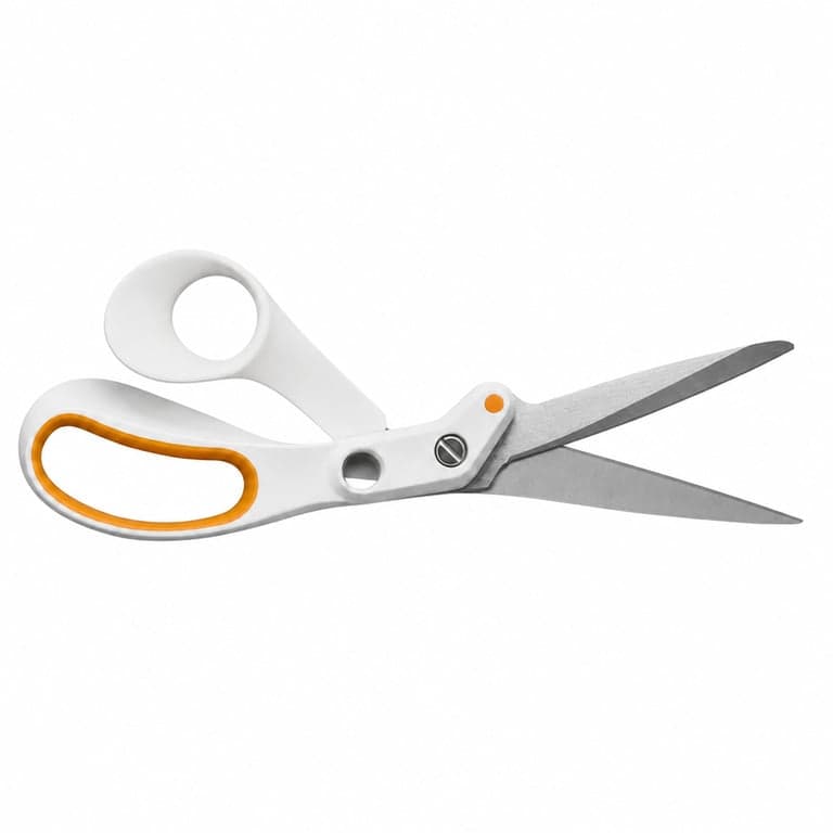 Foarfecă de croitorie Fiskars Amplify RazorEdge 21 cm, lamă din oțel inoxidabil, mâner alb-portocaliu — Pe tăișul lamei (stare: vezi imaginea nr. 2)