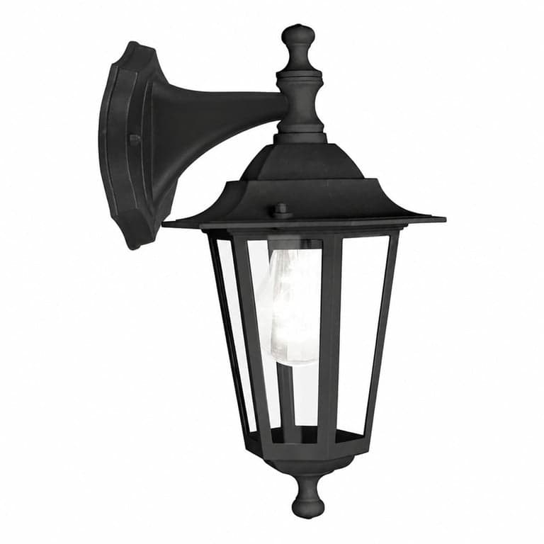 Lampă de perete pentru exterior EGLO Laterna 4, negru, lampă de perete în stil vintage cu soclu E27 — Lipsește unul dintre panourile de sticlă (stare: vezi a 2-a imagine)
