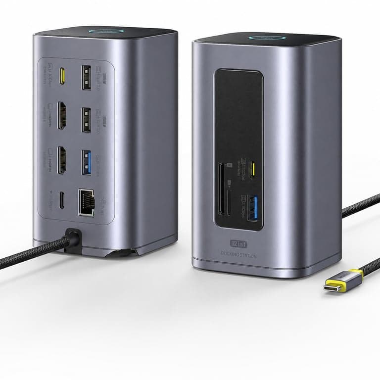 Stație de andocare Baseus Nomos Air USB-C 12 în 1, 2x4K HDMI — defectă, funcționează parțial: capac inferior de protecție rupt (stare: vezi a doua imagine)