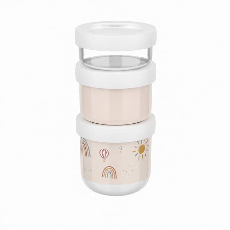 Set de cutii pentru gustări stivuibile Mepal Mio, 2 buc., 100+175+275 ml, model Sunshine & Rainbow, compatibile cu cuptorul cu microunde și mașina de spălat vase