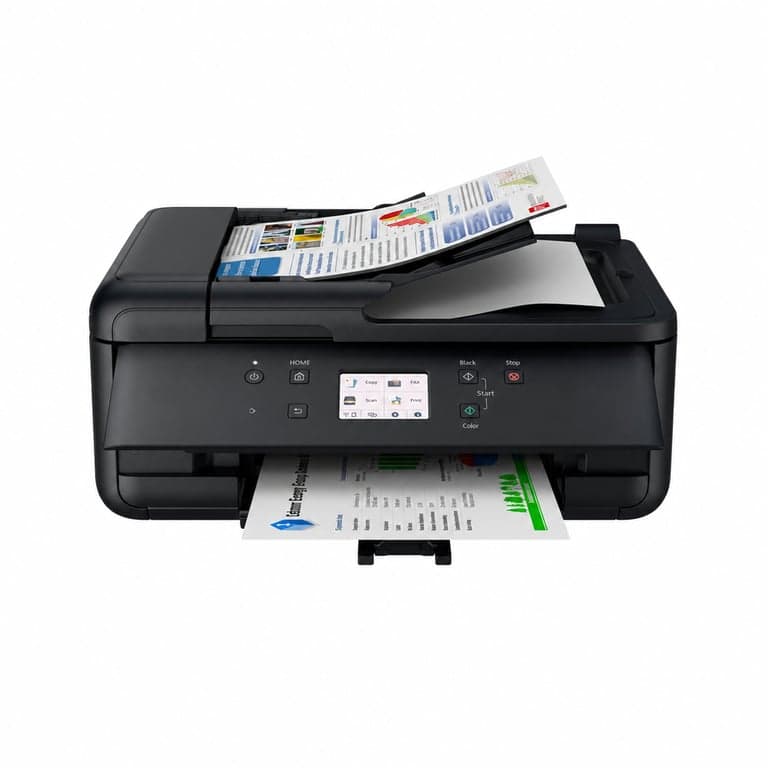 Multifuncțională Inkjet Canon PIXMA TR7650 — defectă, funcționează parțial: Afișează o eroare de service, cod 5011 (stare: vezi a doua imagine)