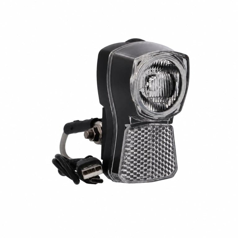 Far față LED pentru bicicletă Fischer 45 Lux cu încărcare USB — defect, pentru piese: nu funcționează (stare: vezi a 2-a imagine)