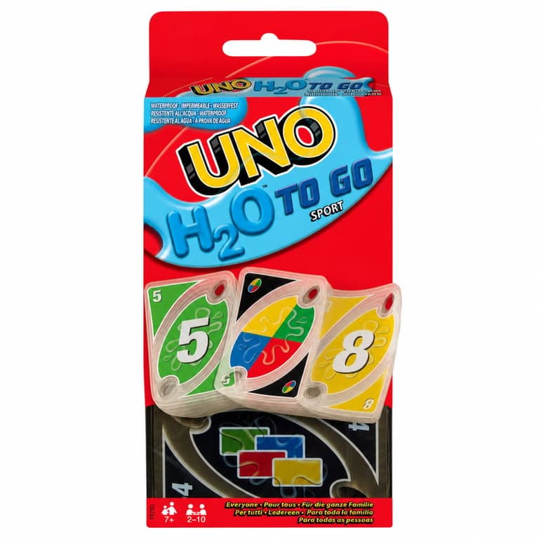 Mattel Games UNO H2O To Go P1703 joc de cărți rezistent la apă cu carabină, 2-10 jucători, 7 ani — cărți îndoite (stare: vezi a 2-a imagine)