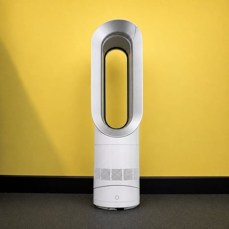 Ventilator și încălzitor Dyson AM09 Hot + Cool alb/argintiu — lipsește baza ventilatorului și este crăpat în partea de sus (stare: vezi poza a 2-a)