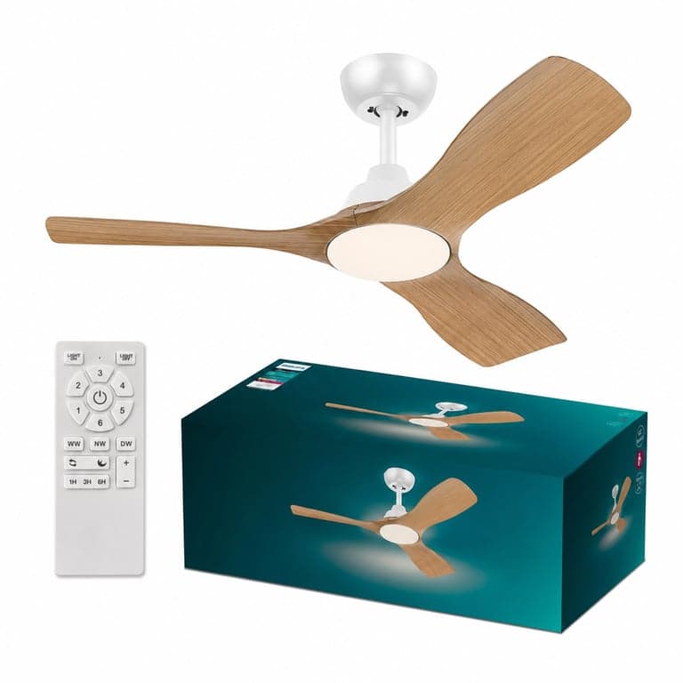 Ventilator de tavan cu LED Philips Olas, 106 cm, aspect alb-lemn — defect, funcționează parțial: scoate un sunet ciudat (stare: vezi imaginea a 2-a)