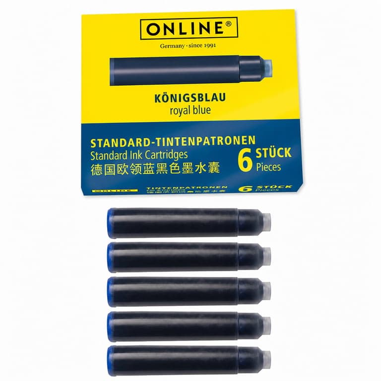 Rezerve de cerneală standard pentru stilou și roller, albastru regal, ștergibile, universale, 5 buc (lipsește 1 buc din setul original)