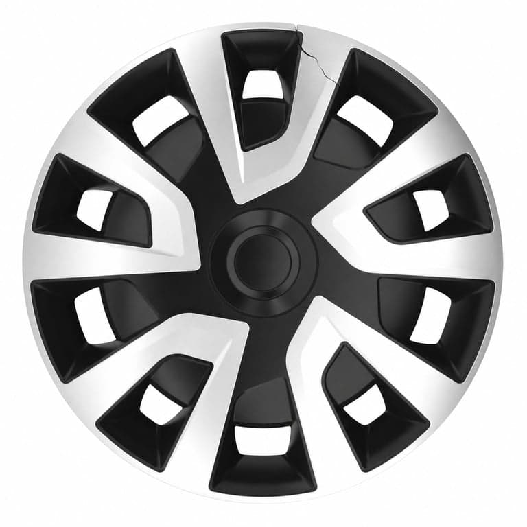 Capace roți AUTO-STYLE Revo-VAN pentru autoutilitare, 15 inch, argintiu/negru (bombat) — 3 bucăți — fără 1 capac rupt (stare: vezi a 2-a poză)