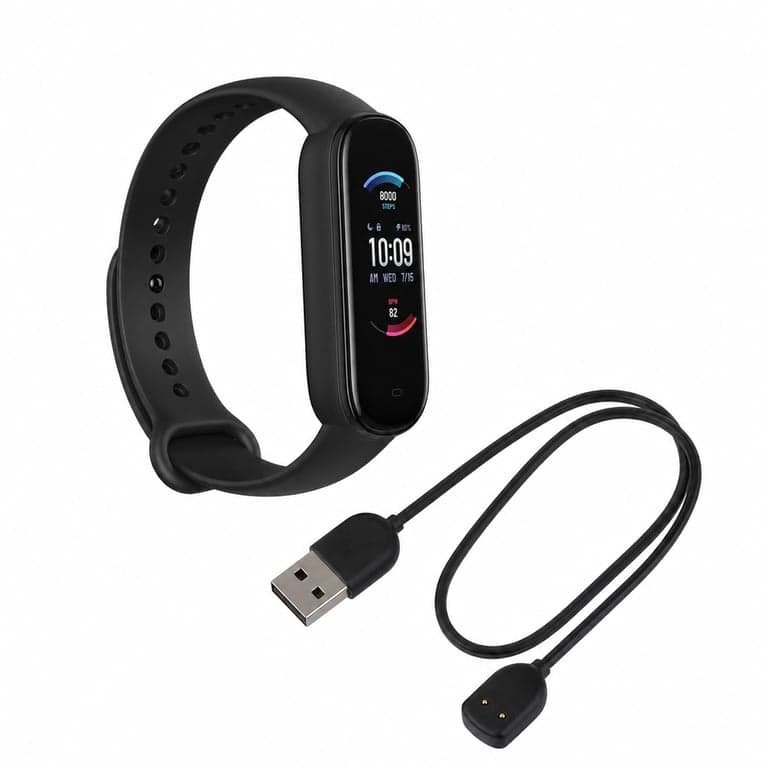 Brățară inteligentă Amazfit Band 5 neagră, ecran color HD, monitorizare puls, 11 — defectă, pentru piese: funcționează doar conectată la încărcător (stare: vezi a 2-a poză)
