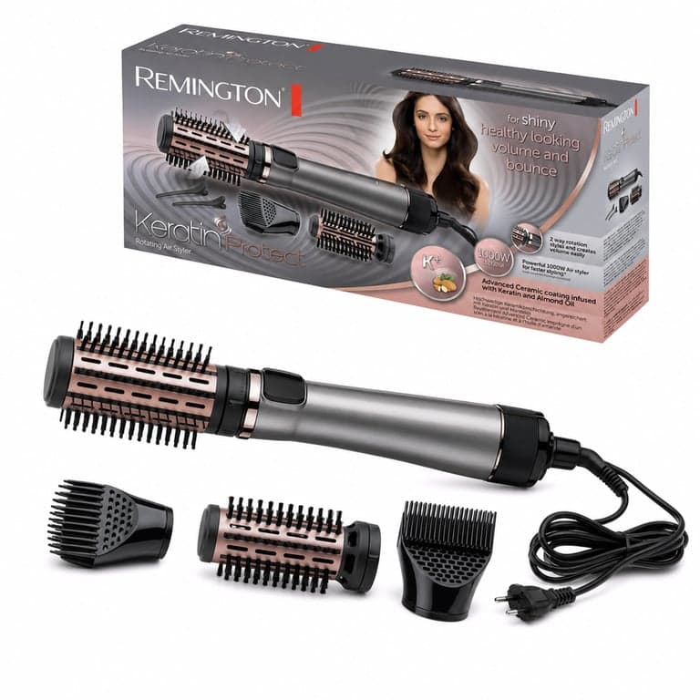 Perie rotativă cu aer cald Remington AS8811 Keratin Protect, 1000 W, cu 3 accesorii - gri — lipsesc 2 clipsuri (stare: vezi a 2-a imagine)