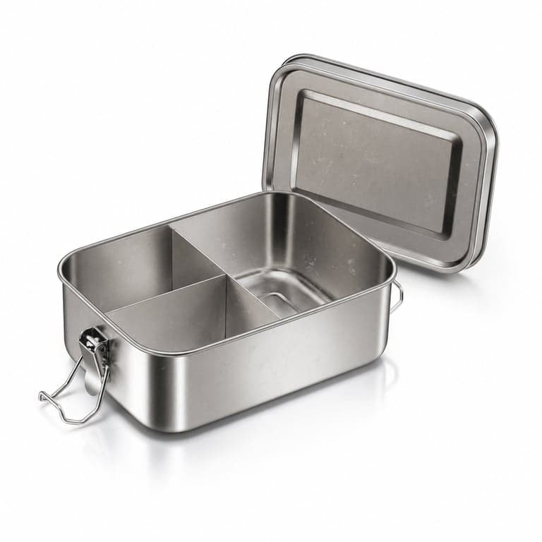 Cutie de prânz Onader Bento Box 850 ml din oțel inoxidabil cu compartimente și — Fără zgârieturi sau pete pe alocuri (stare: vezi imaginea 2)