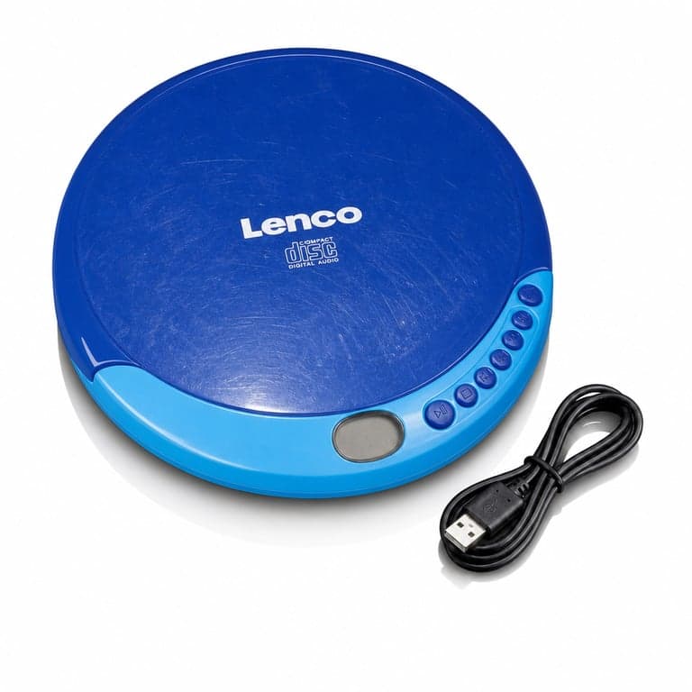CD player portabil Lenco CD-011BU, albastru, cu mufă jack de 3,5 mm și micro — Căștile lipsesc (stare: vezi a doua fotografie)