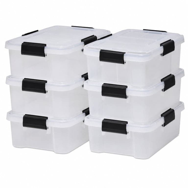 Cutie de depozitare etanșă din plastic Iris Ohyama AT-S cu capac, 10 L, set de 6 bucăți — 3 capace prezintă mici crăpături (stare: vezi a 2-a imagine)
