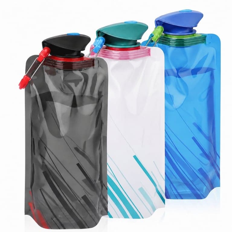Sticlă pliabilă LEMONSTONE 700 ml, set de 3 bucăți (1 lipsește), sticlă de apă reutilizabilă fără BPA cu carabină, pentru drumeții și