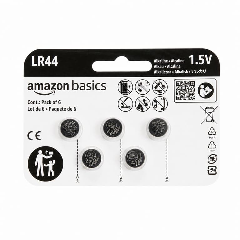 Baterii tip pastilă alcaline Amazon Basics LR44 1,5V fără mercur, pachet de 5 bucăți (lipsește o bucată din pachet)