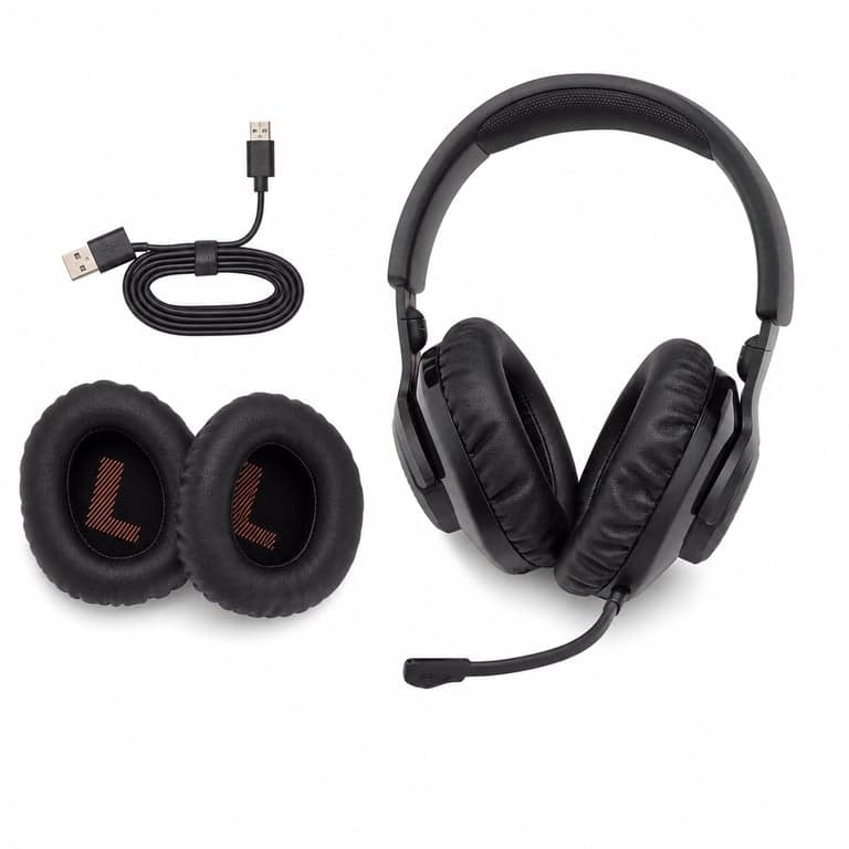 Căști de gaming wireless JBL Quantum 350 cu microfon detașabil - negru — netestate (lipsește stick-ul de 2,4 GHz) (stare: vezi a 2-a imagine)