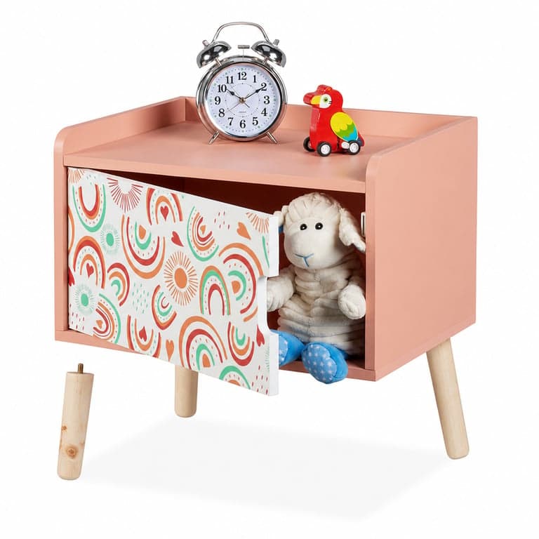 Noptieră pentru copii Relaxdays, model curcubeu — cu defect, parțial funcțională: unul dintre picioare este smuls cu tot cu șurub (stare: vezi a doua imagine)