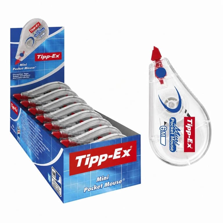 Corector cu bandă Tipp-Ex Mini Pocket Mouse 6 m x 5 mm, set de 7 bucăți (stoc incomplet) pentru uz școlar și de birou