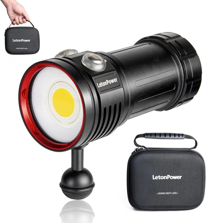Lanternă subacvatică LetonPower Sealion L12, 18000 lumeni, lanternă video subacvatică, rezistentă la apă până la 100 m, încărcare Type-C, cu 3 baterii cu litiu și geantă de transport