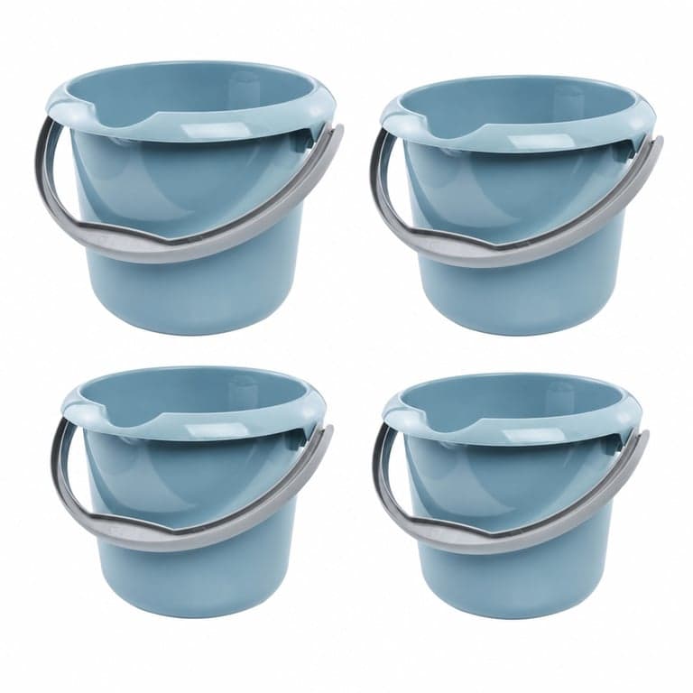 Set 4 Găleți din Plastic keeeper Mika Nordic Blue, cu Scală de Măsurare Integrată și Mâner Ergonomic, 5 L