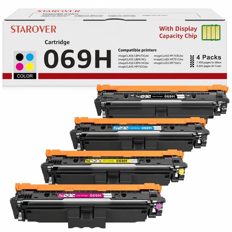 Toner Compatibil STAROVER 069H 069 pentru Imprimantă Canon i-SENSYS MF752Cdw MF754Cdw - Cartuș Toner Cyan, Ambalaj Incomplet, Stare Ca Nou