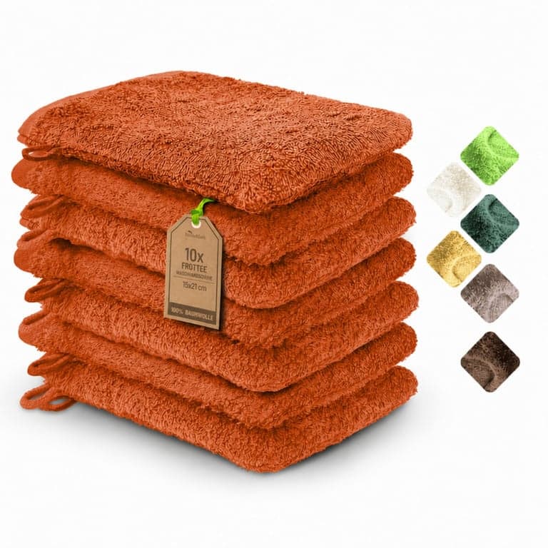 Set 6 mănuși de baie din bumbac terry NatureMark, 100% bumbac, teracotă, 15x21 cm, set parțial, utilizat