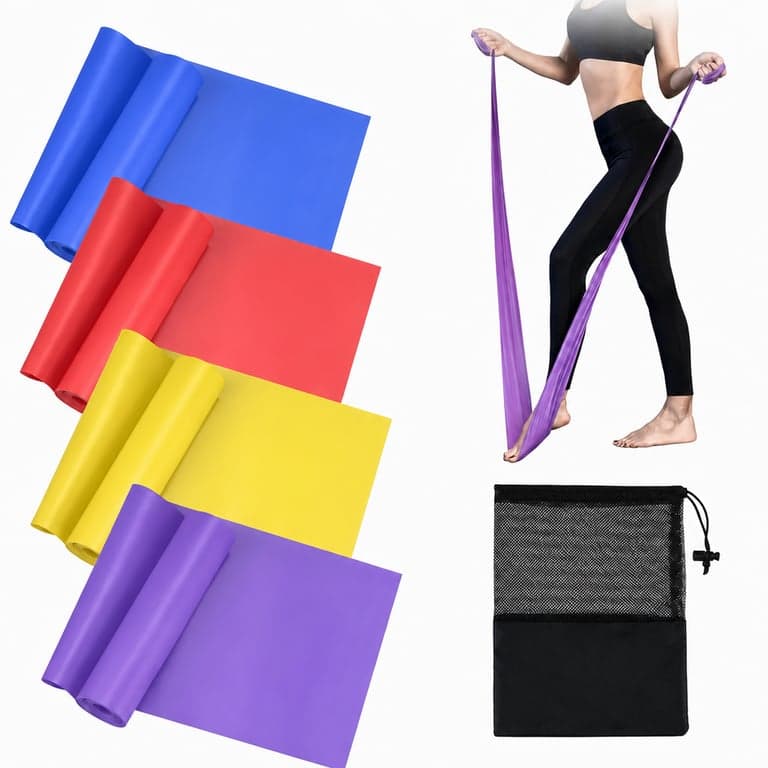 Set de benzi elastice de fitness GRIFEMA GA5002, 4 bucăți, 4 niveluri de rezistență, albastru, roșu, galben, violet, benzi pentru yoga și pilates (stare: vezi a 2-a imagine)